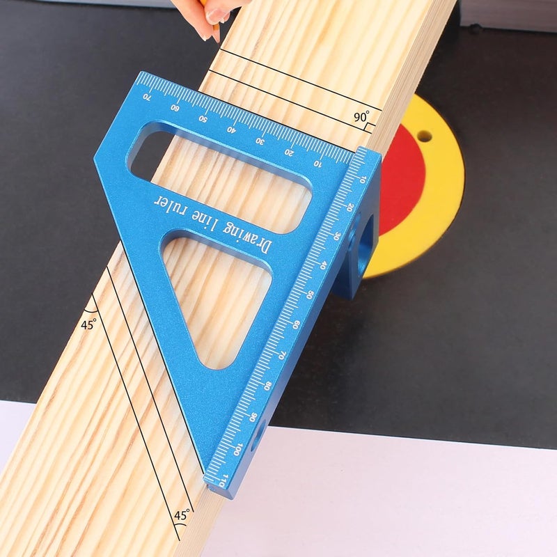 KETIPED 3D Multi-Angle Measuring Ruler,45/90 Degree Aluminum Alloy Woodworking Square Protractor, Miter Triangle Ruler High Precision Layout Measuring Tool for Engineer Carpenter,002BLUE - Image 3